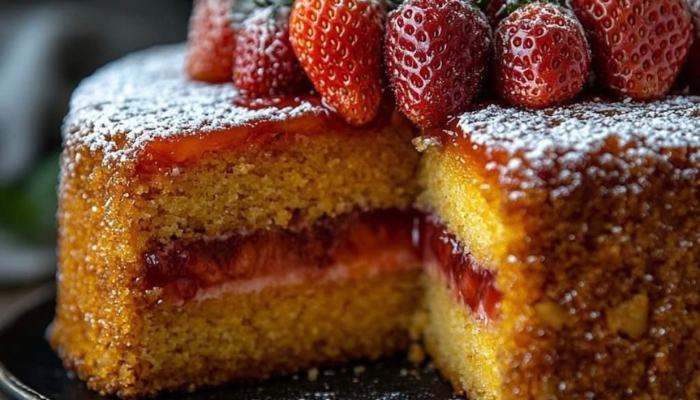 Bolo de Leite Condensado Recheado com Morango e Creme Uma Delícia Irresistível