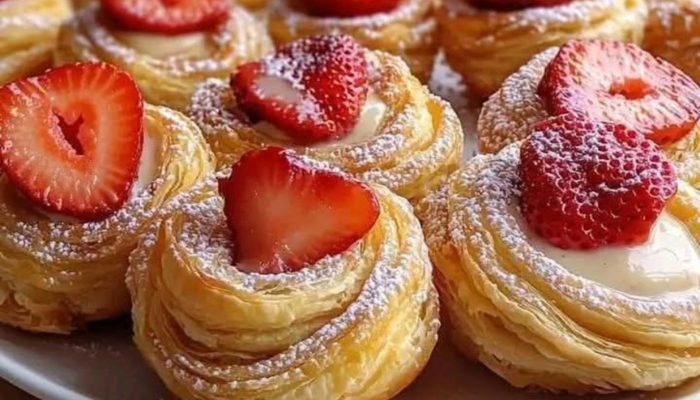 Torta de Creme de Massa Folhada com Morango