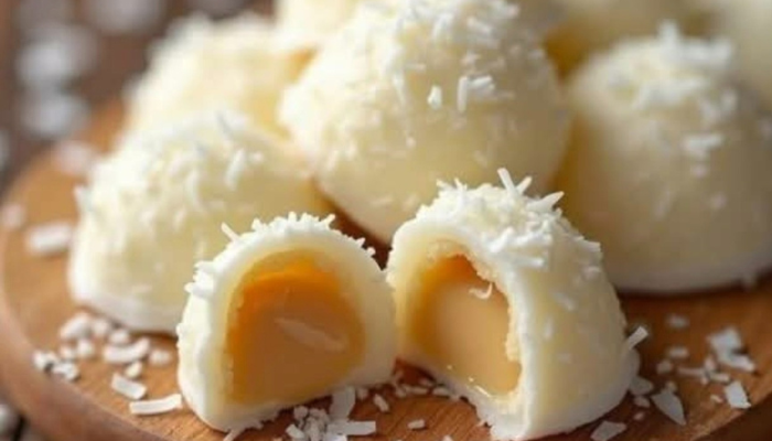 Trufas de brigadeiro branco rechadas com manga