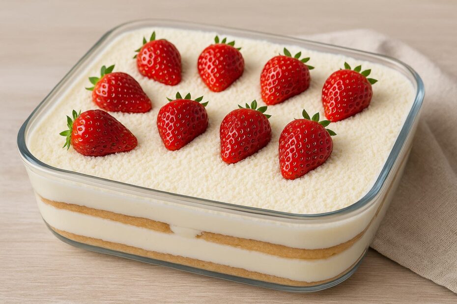 Bolo de Leite Ninho com Morango na Travessa